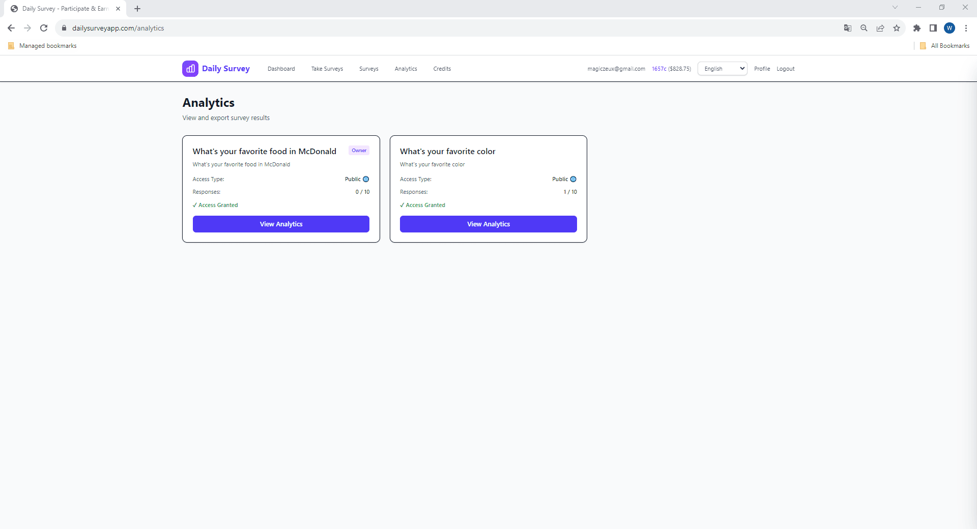 Select a survey from your list